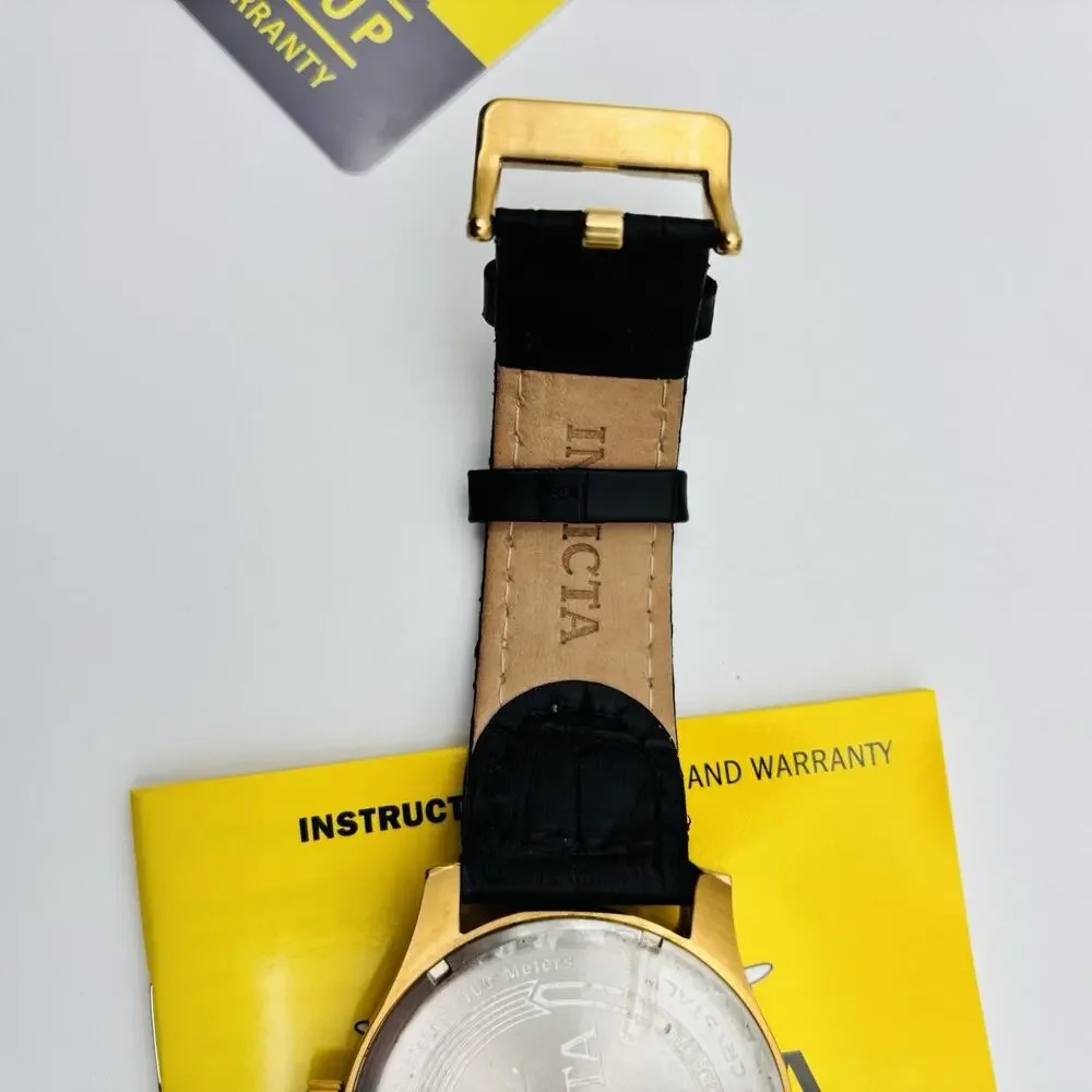 Invicta Chronograph #10491 Watch with Black Leather Band In Box. With Paperwork